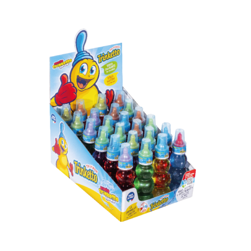 A Trinketto counter display box filled with bottles