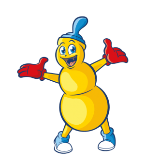 Triketto, the Trinketto mascot, peeking in and waving